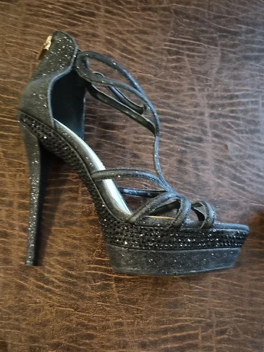 Jessica Simpson Black Strappy Glitter Heels